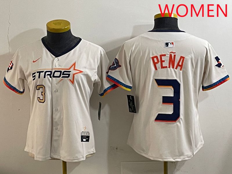 Women Houston Astros 3 Pena Cream Fourth generation Joint Name Nike 2025 MLB Jersey style 2